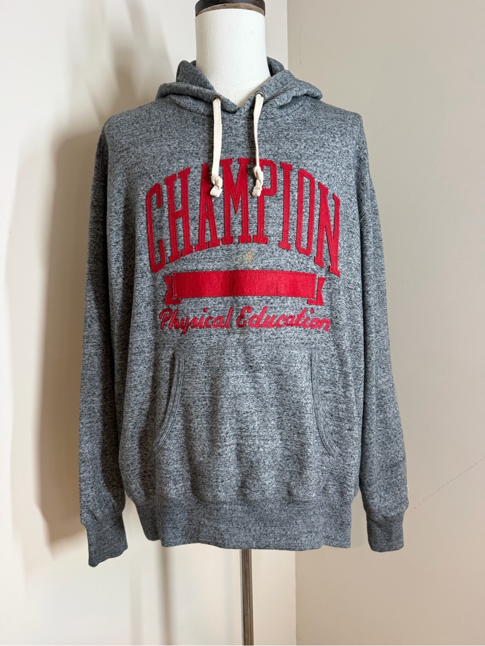 Champion Men’s Grey Red Champion Appliqué -SZ XXL-Long Sleeve Fleece Sweatshirt